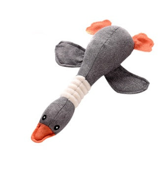 Grey squeaky plush goose dog toy