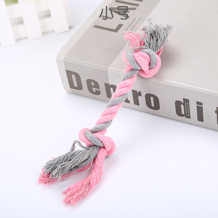 Pink knotted cotton rope dog toy