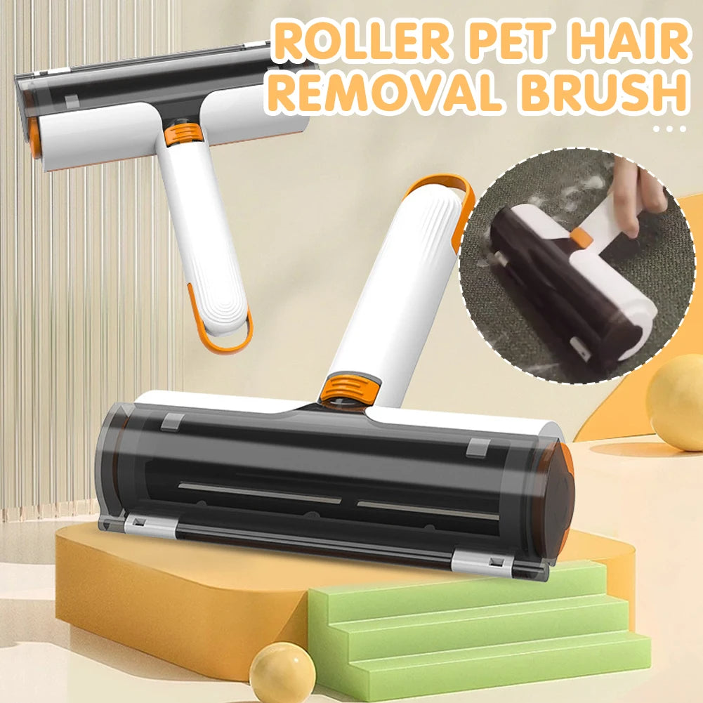 Reusable pet hair roller in white and orange
