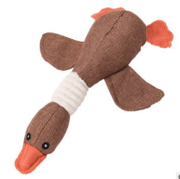 Brown squeaky plush goose dog toy