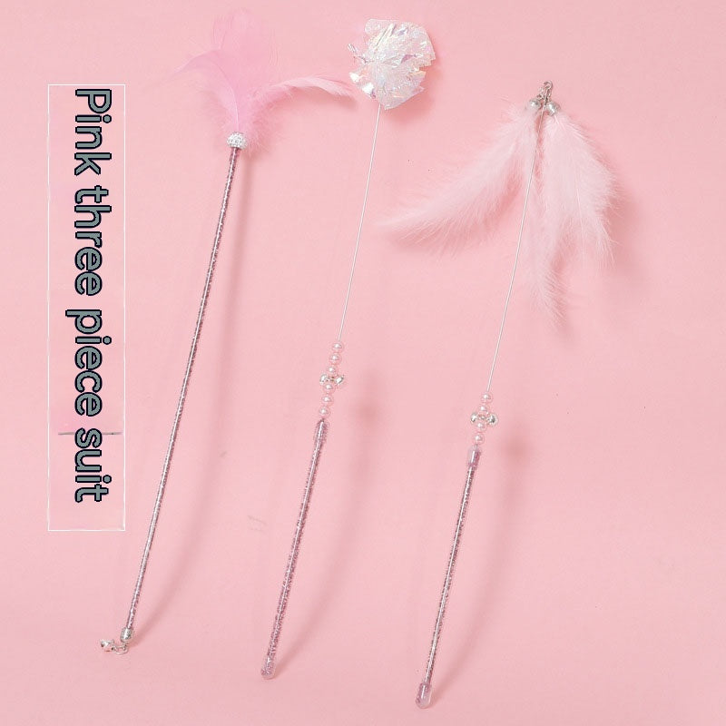 Pink three-piece feather wand set