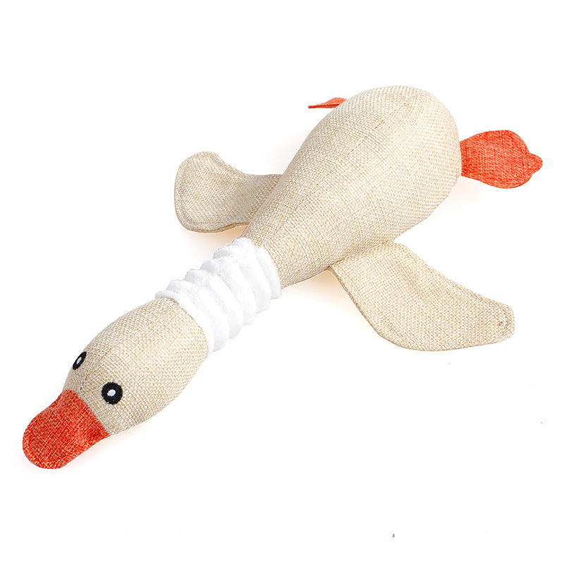 Beige squeaky plush goose dog toy