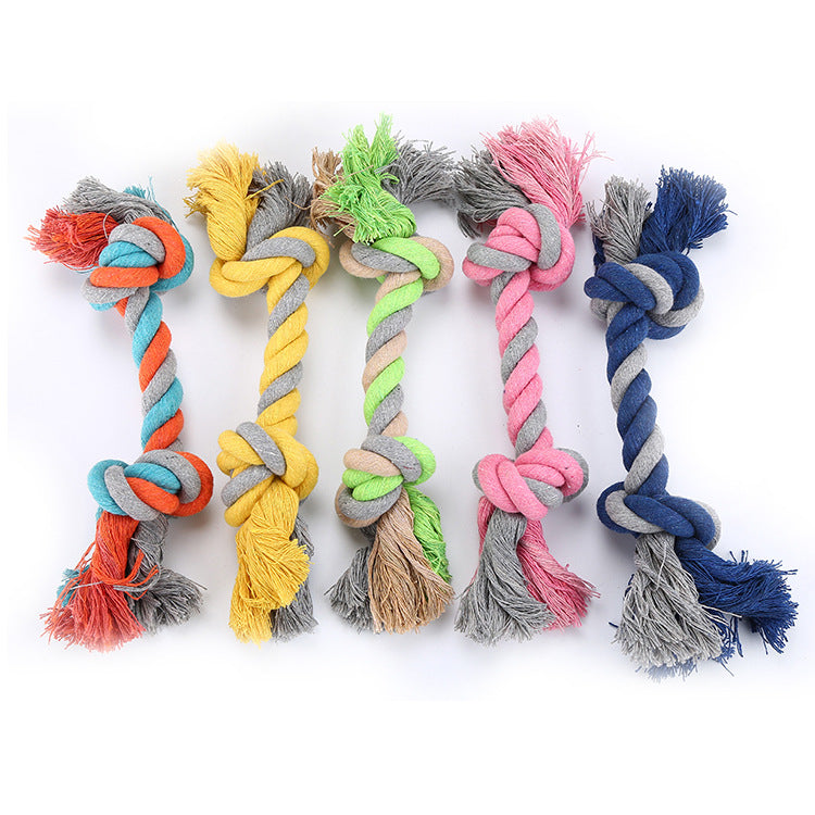 Yellow knotted cotton rope dog toy