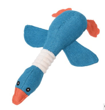 Blue squeaky plush goose dog toy