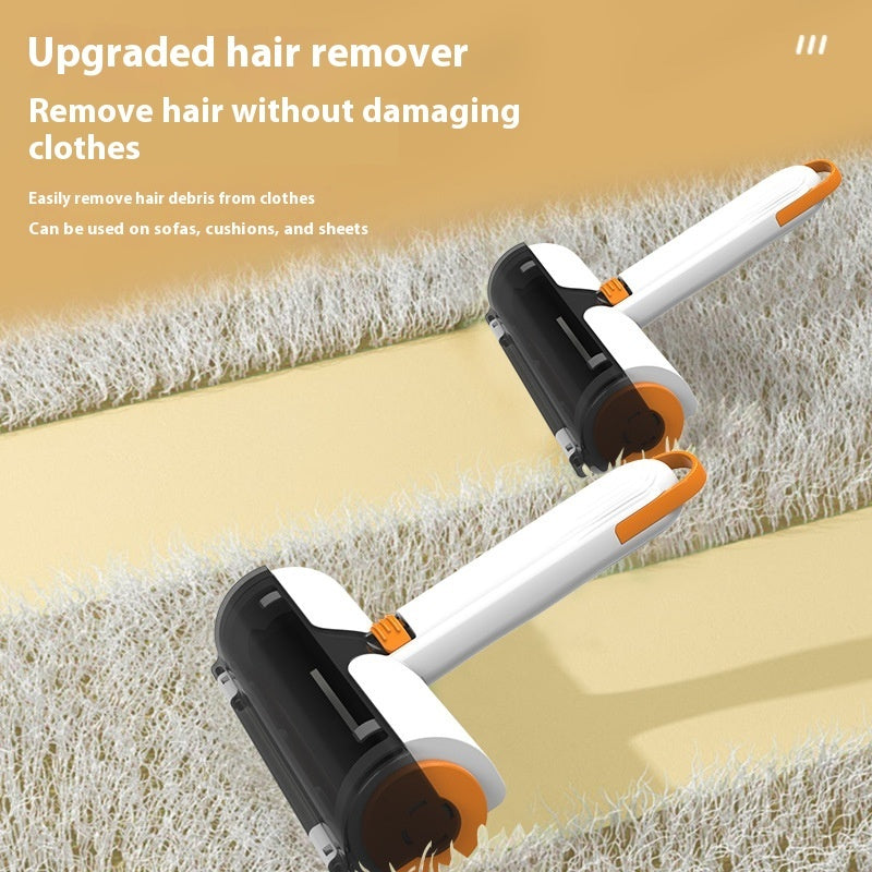 Pet hair roller removing fur from a carpet