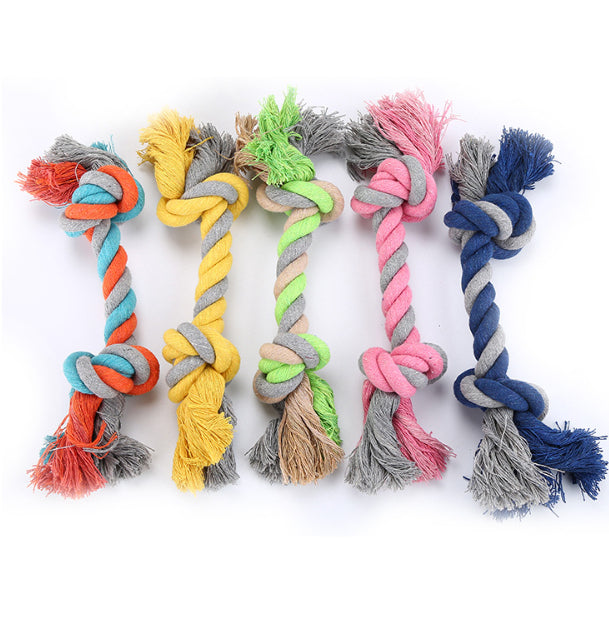 Cotton rope dog toys in five colours