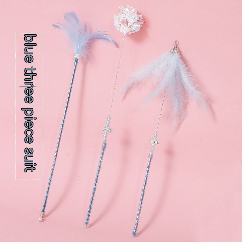 Blue three-piece feather wand set